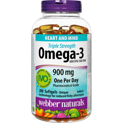 Webber Naturals Omega-3 Triple Strength Fish Oil (900 mg EPA / DHA) 200 capsules (value pack)