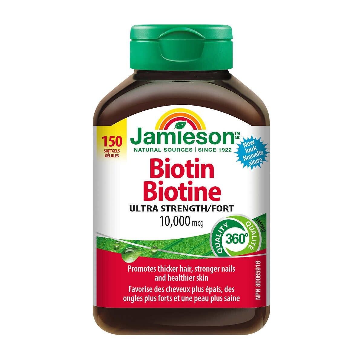 Jamieson Ultra Strength Biotin (10,000 mcg) Value Plus Pack of 150 capsules