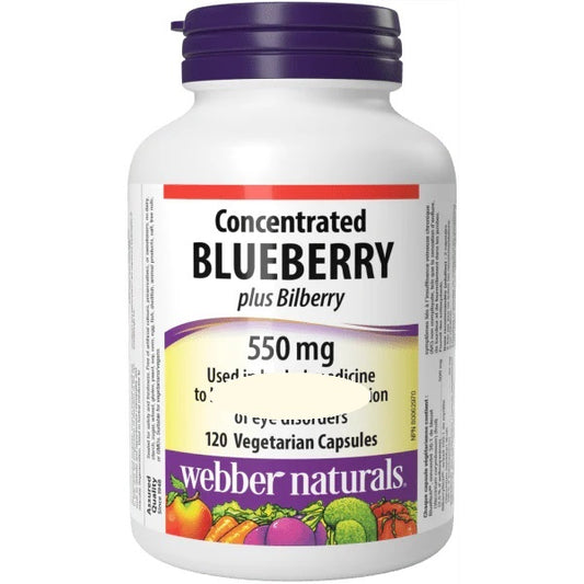 Webber Naturals Ultra-Concentrated Eye Care Blueberry + Bilberry (European Blueberry) Extract (550 mg) 120 Capsules